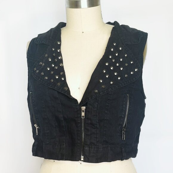 Love Tree Womens Sleeveless Vest, Black Denim Studded Zipper Vest Size Large - Picture 8 of 17
